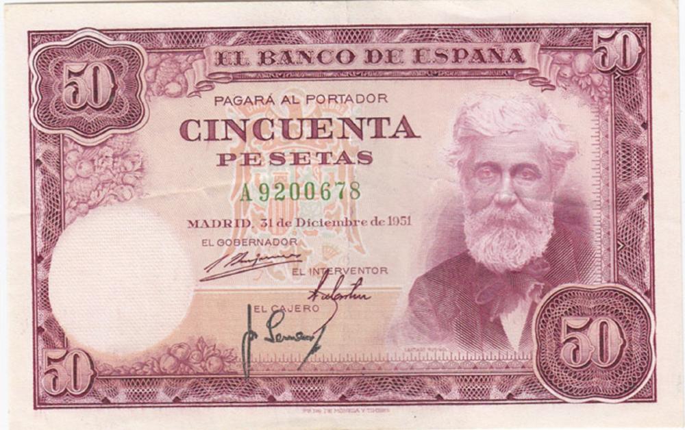 Spain. '31.12.51' 50 Peseta... image