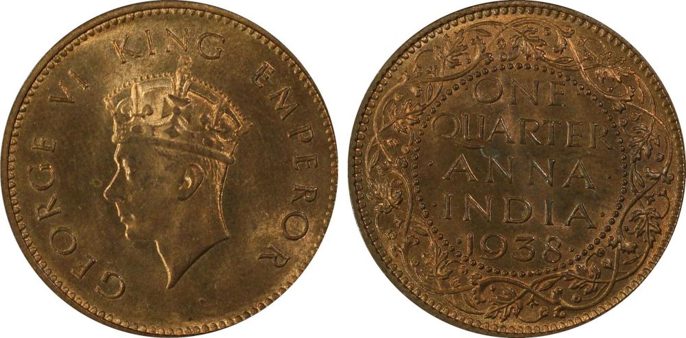 India 1938 C 1/4 Anna, PCGS... image