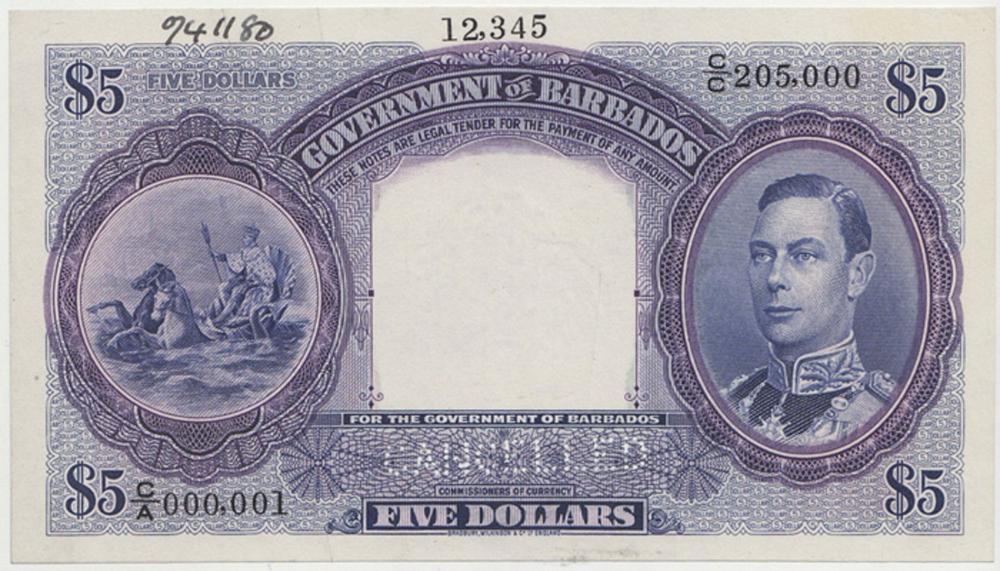 Barbados 'Specimen' $5 (193... image