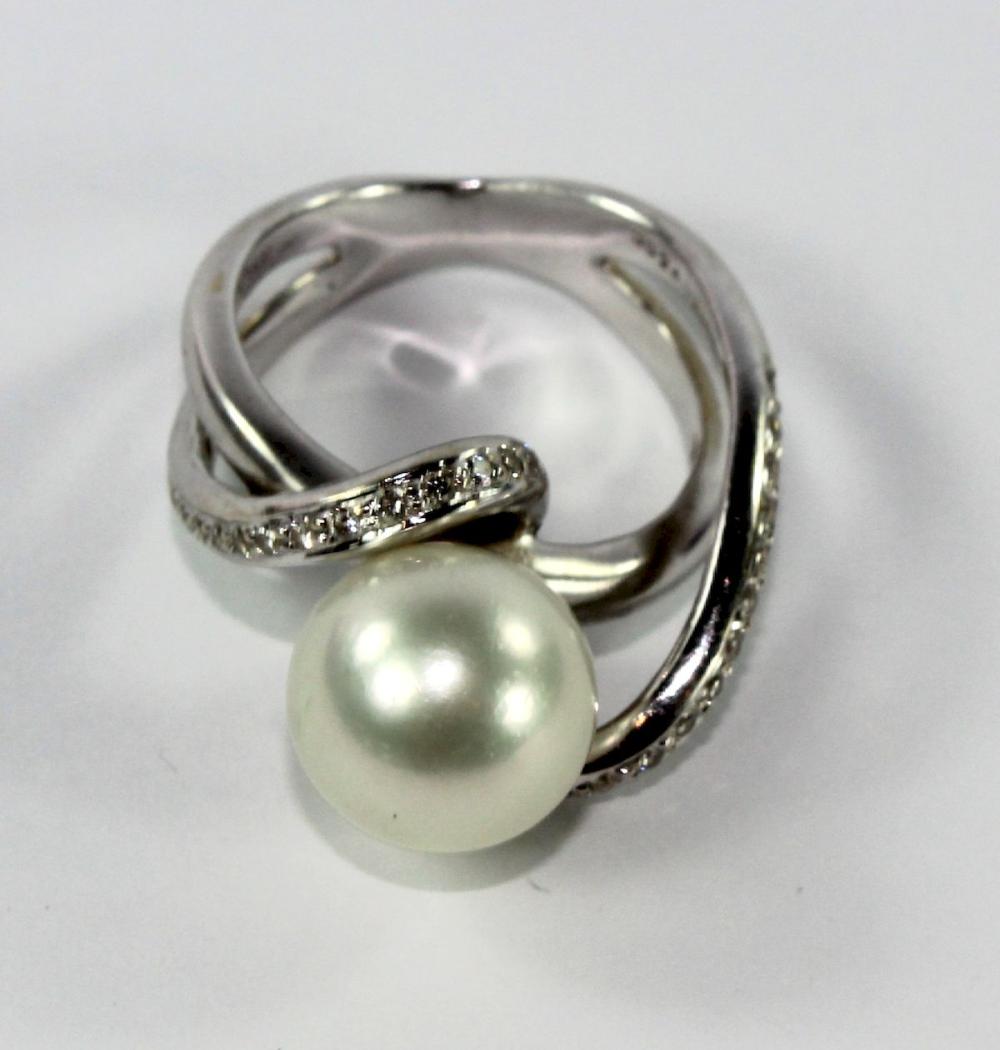 Modern Pearl & Diamond Ring... image