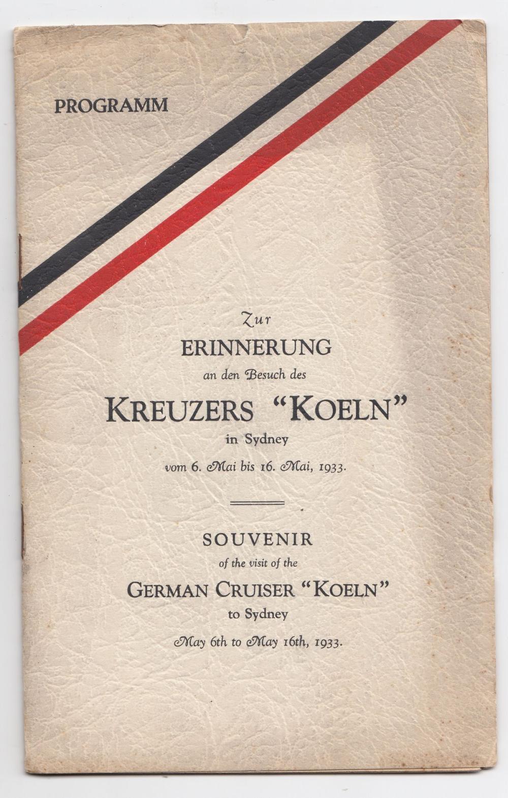 Souvenir Programme for the1933 Visit to Sydney of the German Kreuzers 'Koeln'