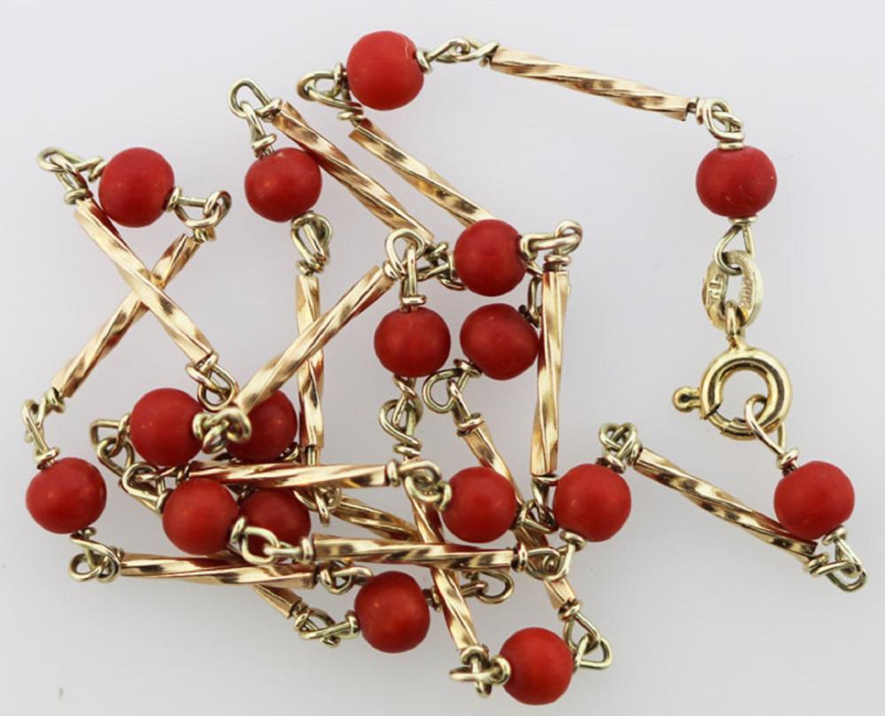 Red Coral Beads set in a 14... image