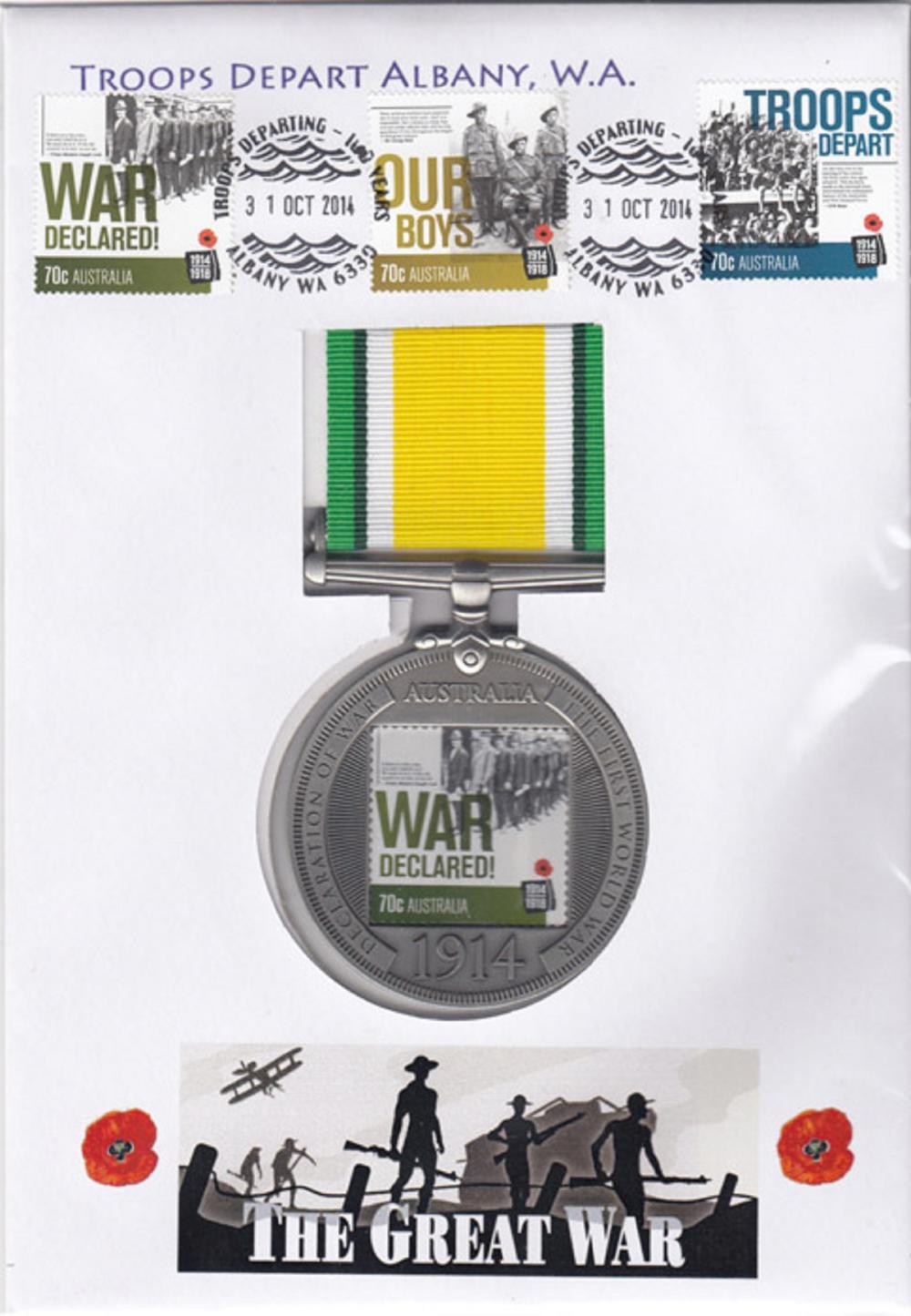 Australia. 2014 'The Great War - Troops Depart Albany' First Day Cover with Commemorative Medallion