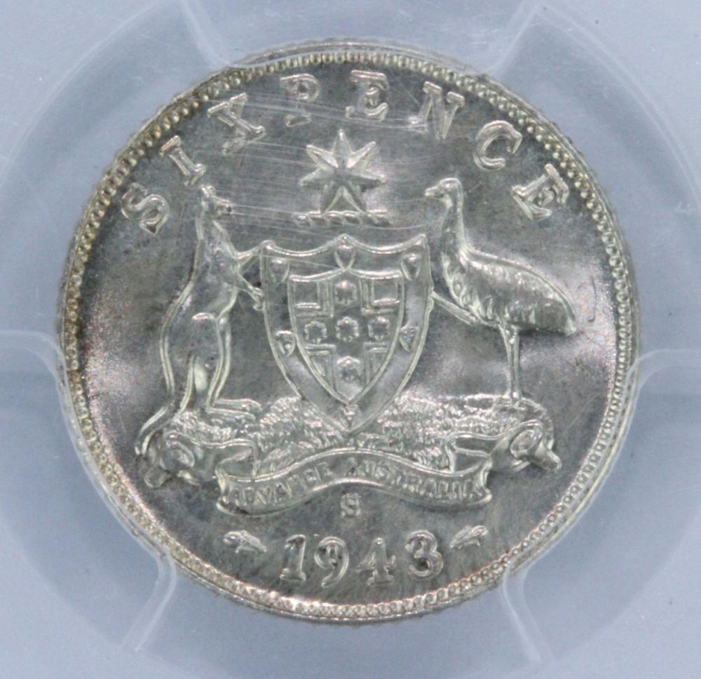 Australia 1943 S Sixpence C... image