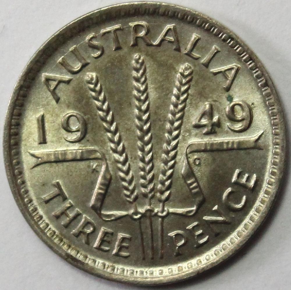 Australia 1949 Threepence, Gem image