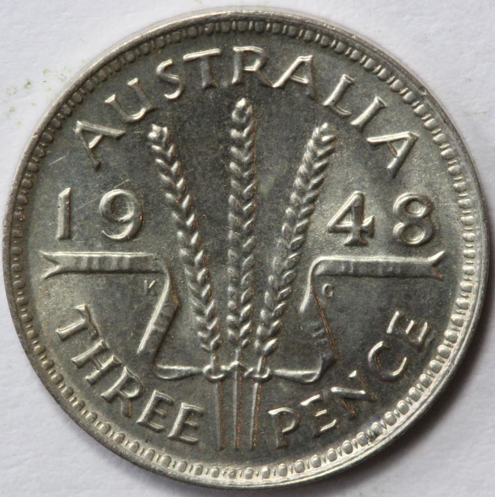 Australia 1948 Threepence, Gem image