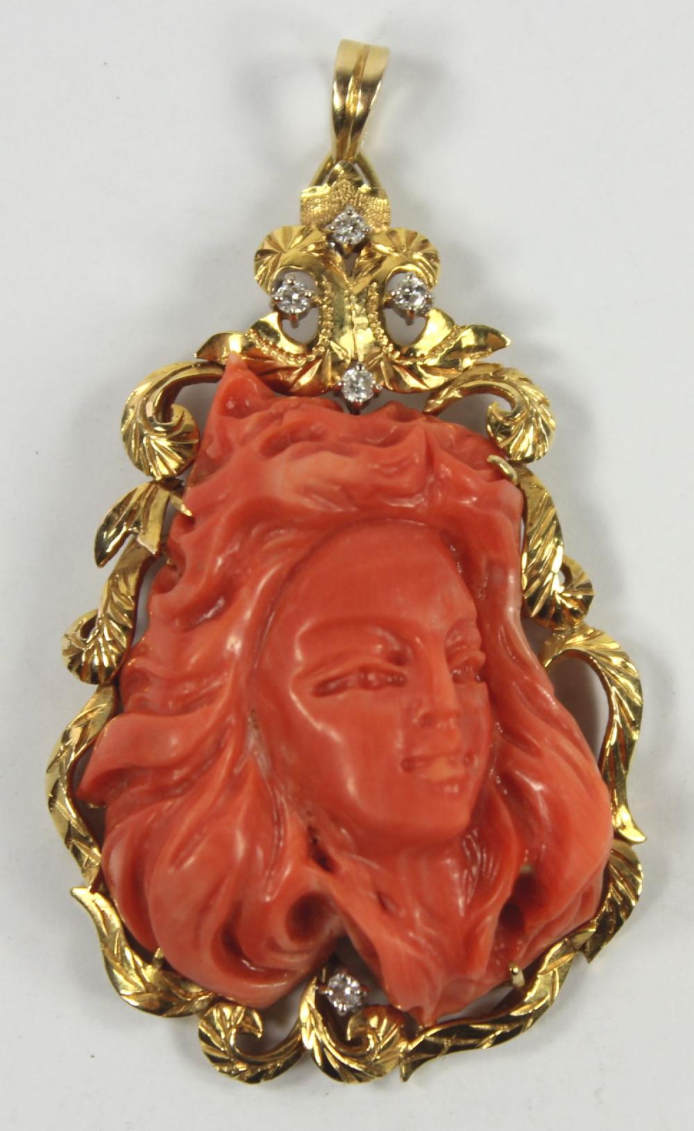 Carved Red Coral Pendant in... image