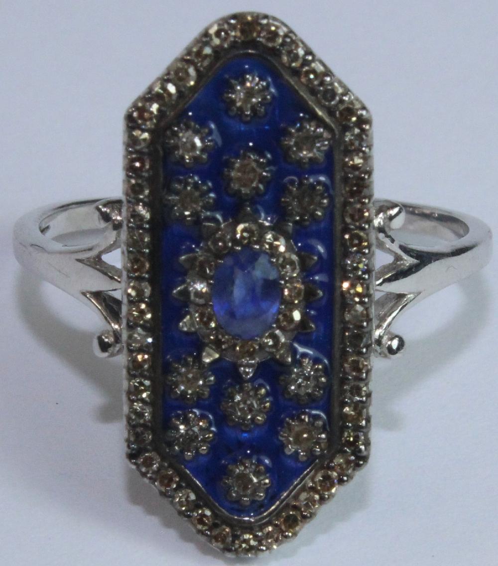 Diamond & Blue Enamel Ring ... image