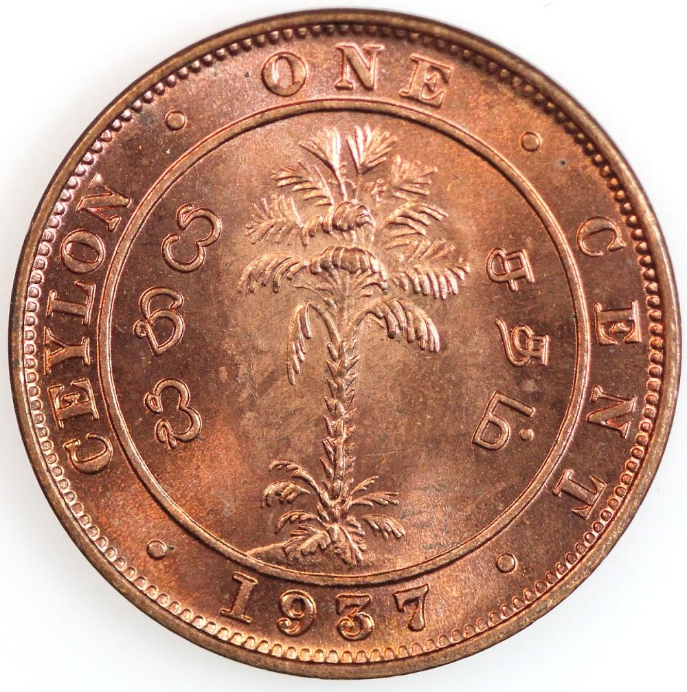 Ceylon. 1937 Cent, Gem image