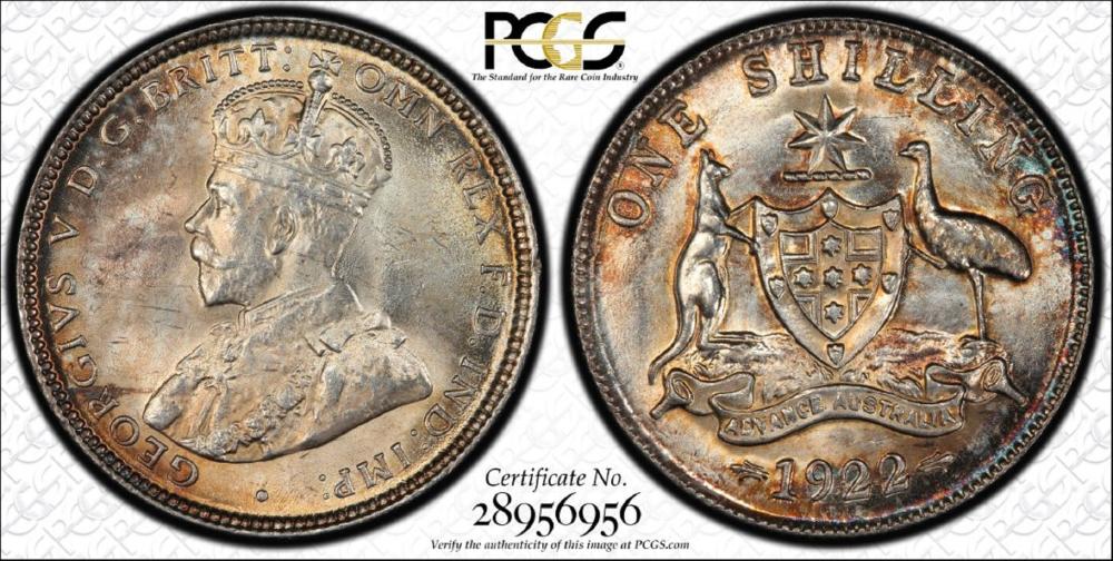 Australia 1922 Shilling PCGS MS63+