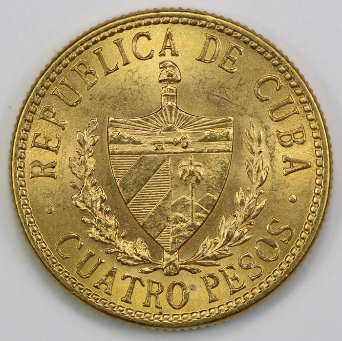 Cuba 1916 Gold 4 Pesos, Unc... image