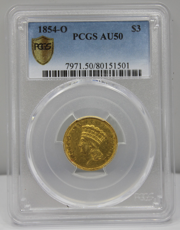 USA 1854 O 3 Dollar, PCGS AU50 image