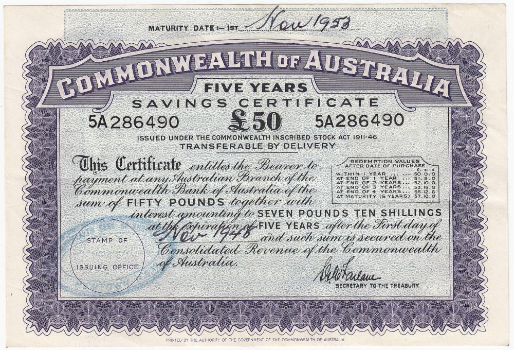 Australia. 1948-1953 £50 Fi... image