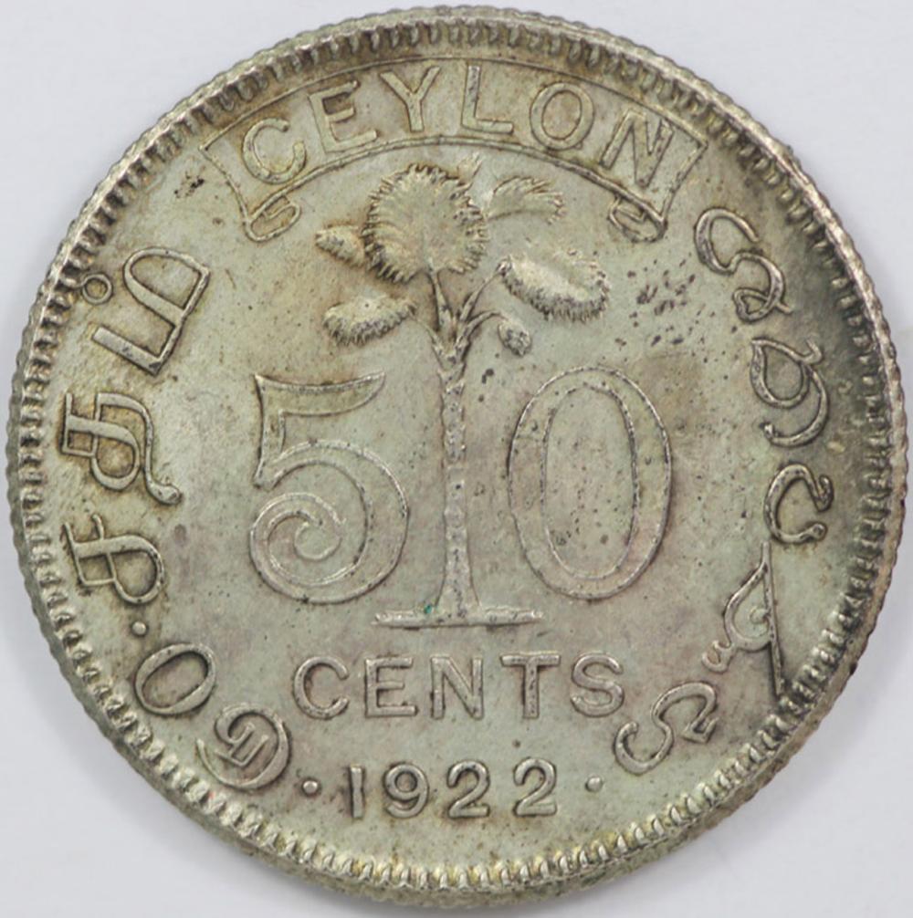 Ceylon. 1922 50 Cent, toned... image