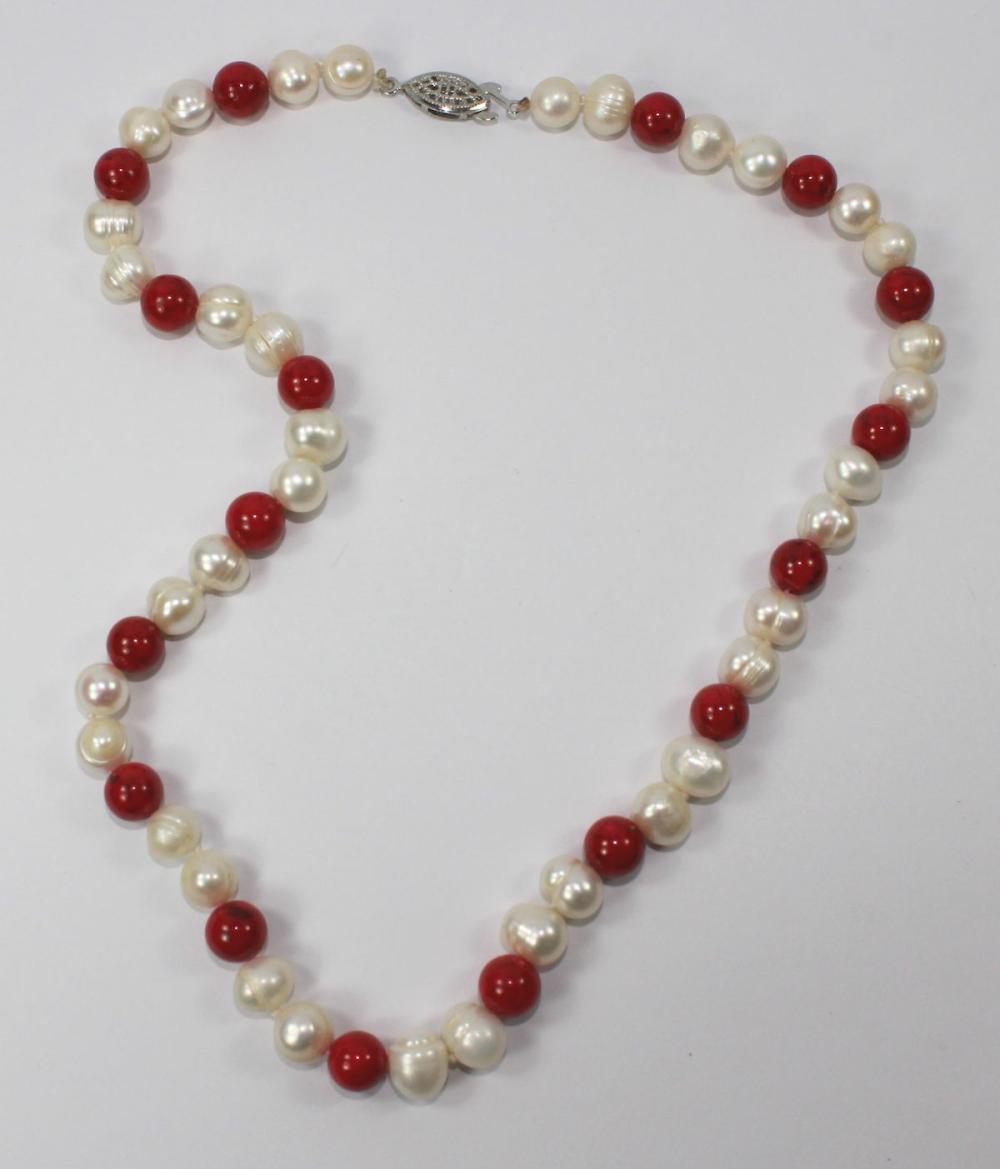 Pearl & Red Agate Bead Neck... image