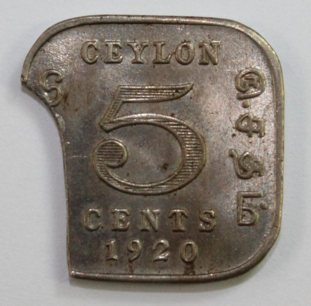 Ceylon. 1920 'Error' 5 Cent... image