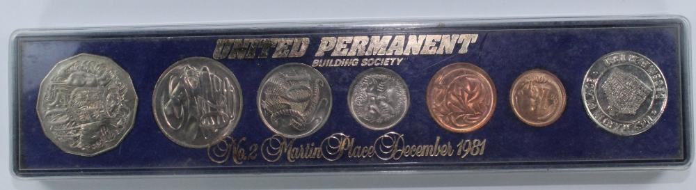 Australia. 1981 Souvenir 'United Permanent Building Society' Uncirculated Set (6 coins & medal)