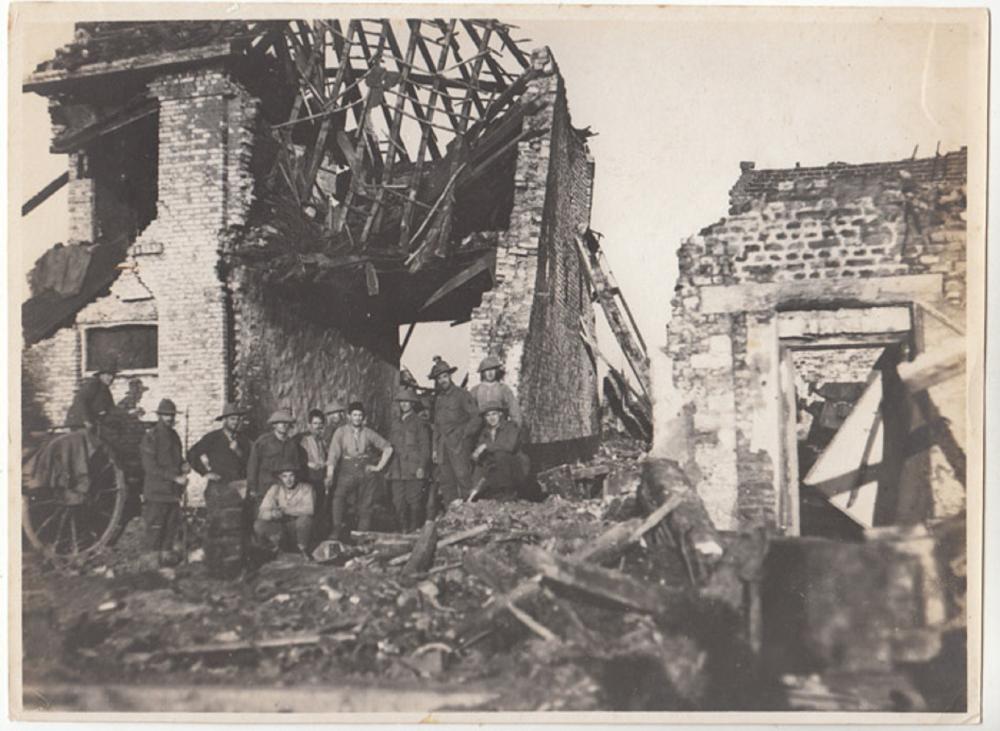 WWI Australia Contemporary War Photograph of 'Unidentified members of the 5th Division in the cellar of a ruined house'