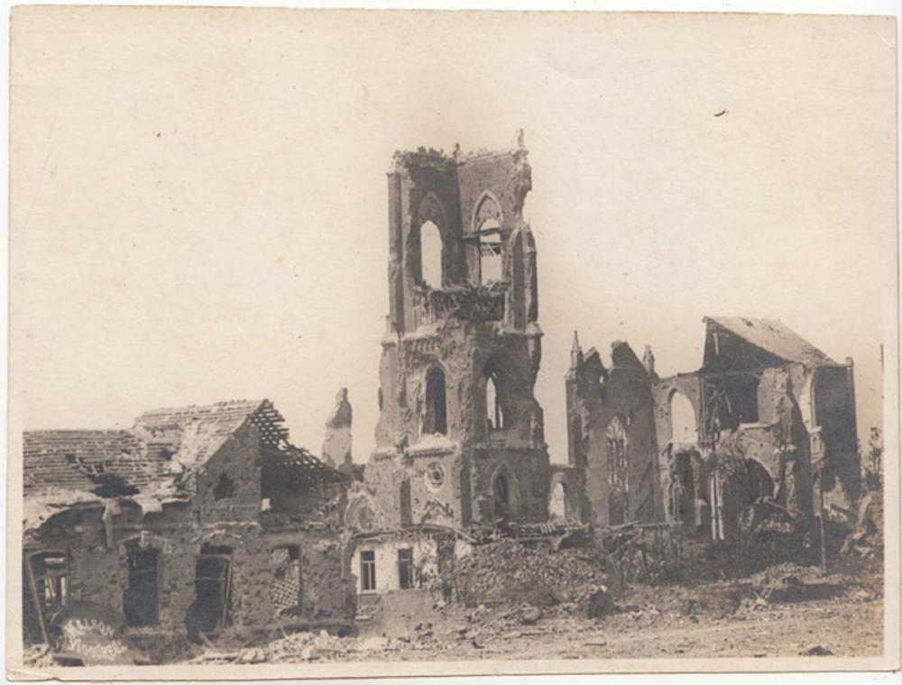 WWI Australia Contemporary War Photograph of 'View of the ruined Church of Villers-Bretonneux, May 1918'