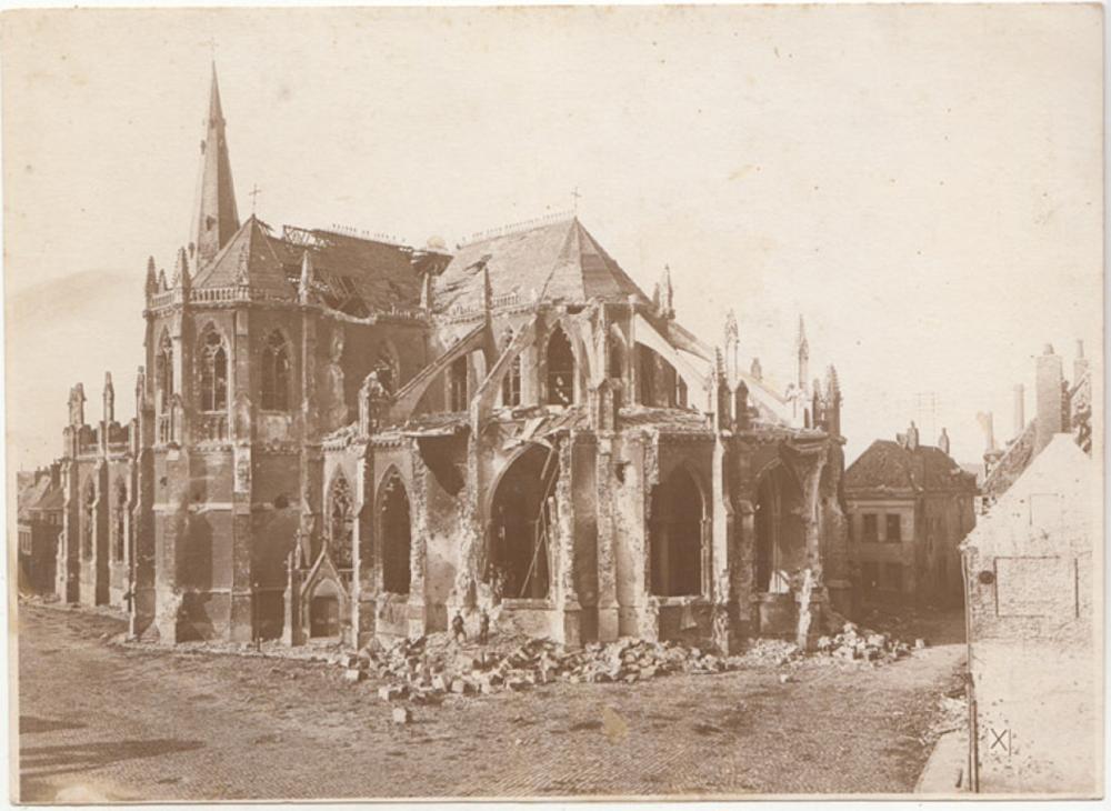 WWI Australia Contemporary War Photograph of 'View of the shell damage St. Vaast Cathedral at Armentieres'