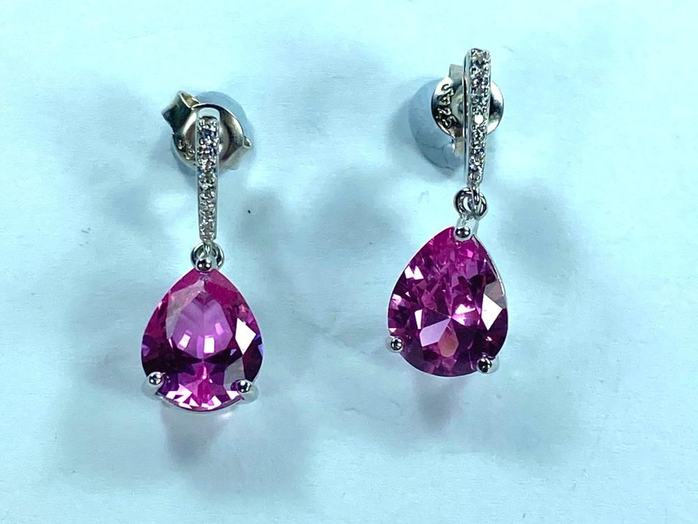 Pink CZ Teardrop Earrings i... image