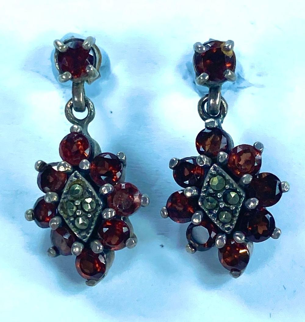 Garnet & Marcasite Drop Ear... image