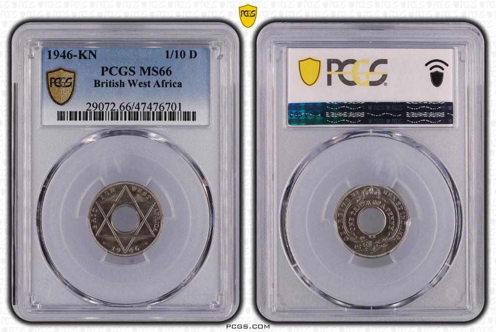 British West Africa 1946 KN 1/10 Penny, PCGS MS66