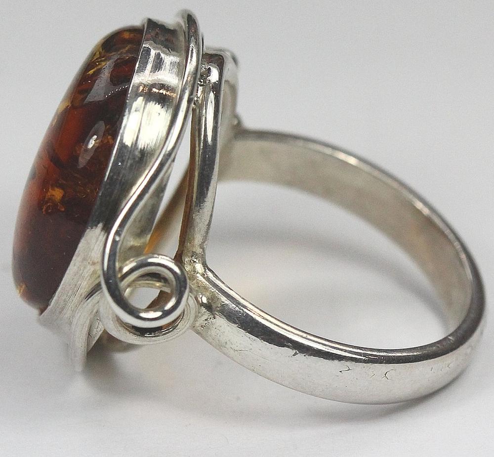 Amber Button Ring in Sterli... image