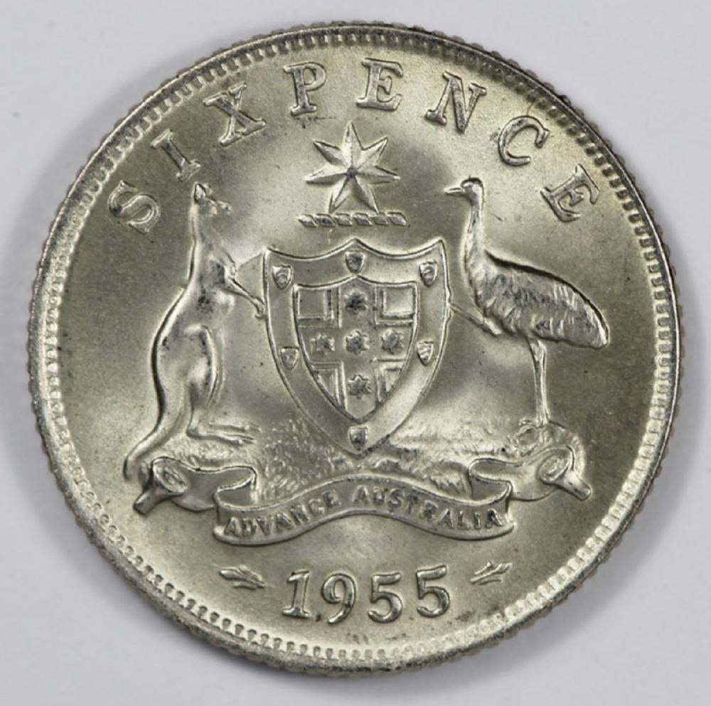 Australia. 1955 Sixpence, Gem image