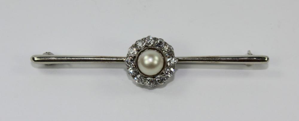 Pearl and Diamond Bar Brooc... image