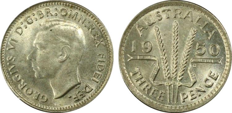 Australia 1950 Threepence, ... image