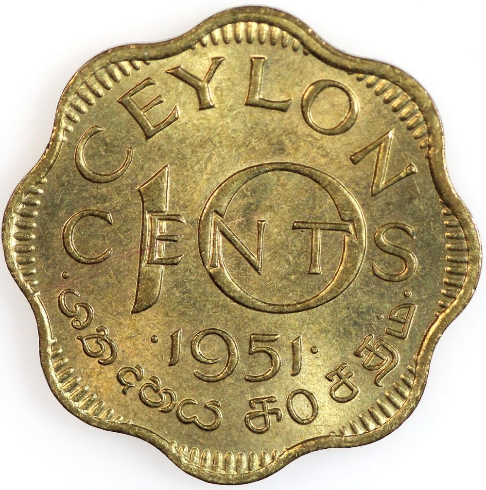 Ceylon 1951 10 Cent, Choice... image