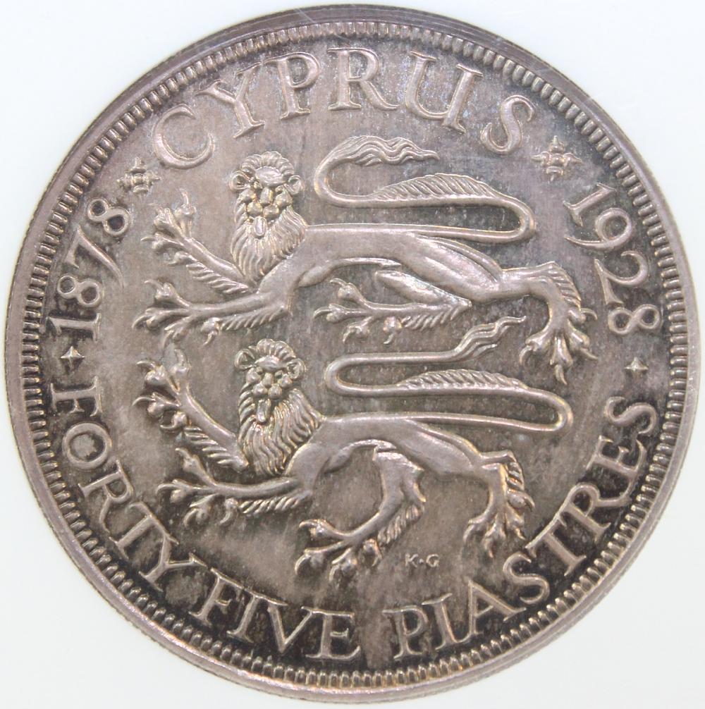 Cyprus 1928 Proof 45 Piastr... image