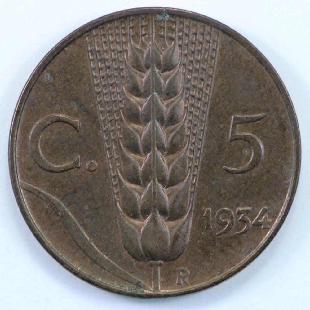 Italy 1934 R 5 Centesimi, C... image