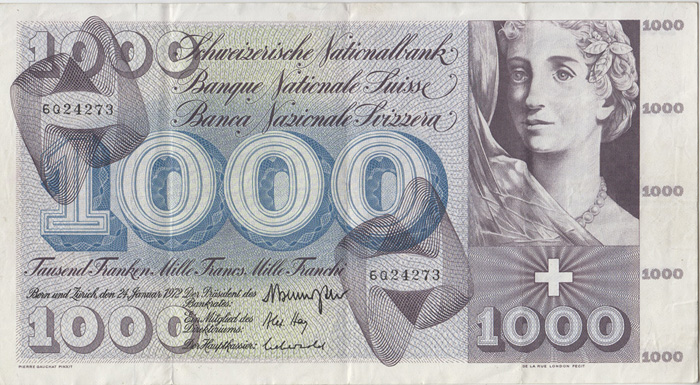 Switzerland 1972 1000 Franc... image