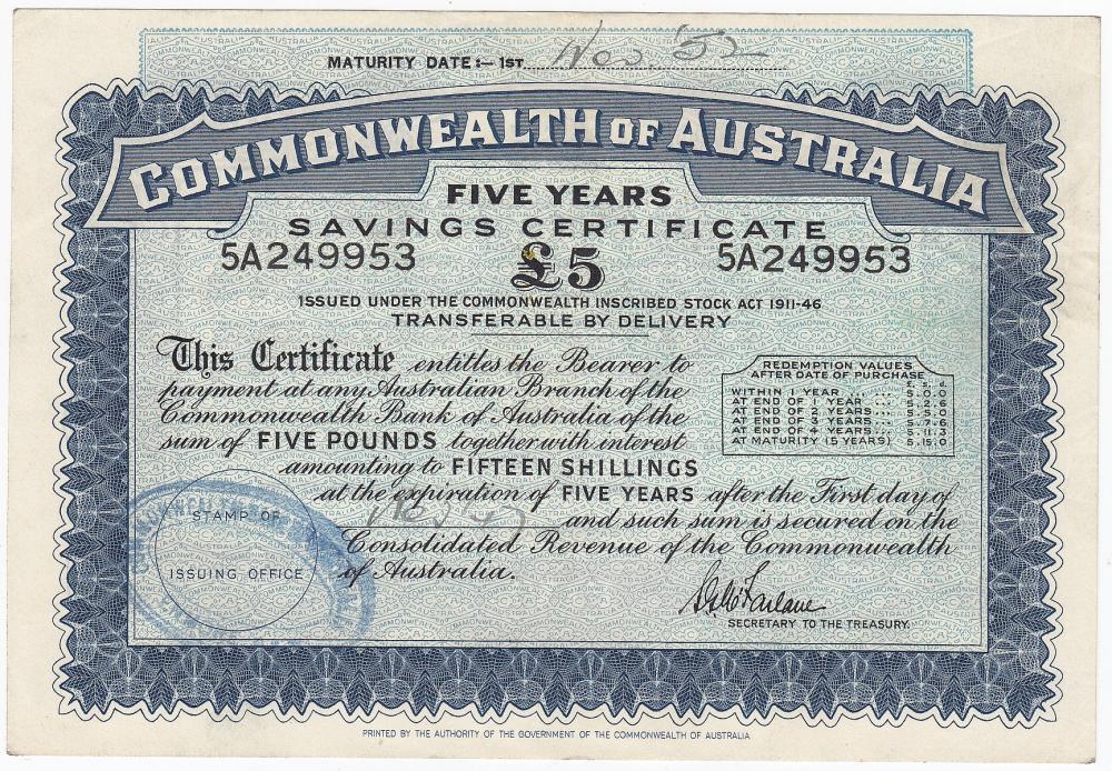 Australia. 1947-1952 £5 Fiv... image