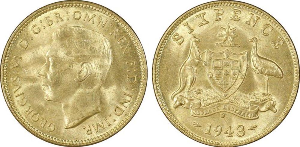 Australia 1943 D Sixpence, ... image