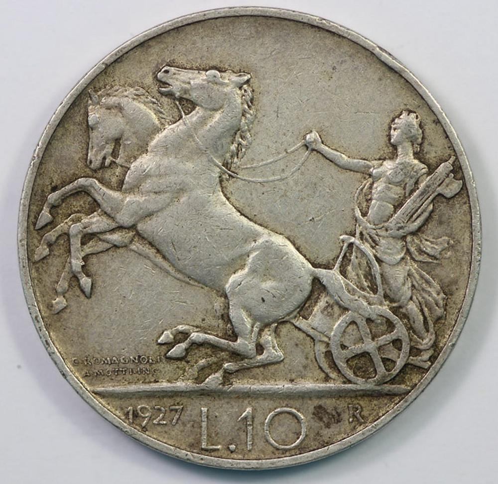 Italy 1927 R 10 Lira, good ... image