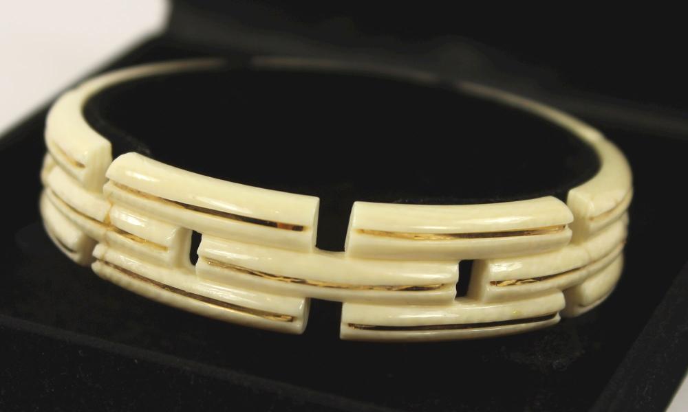 Carved Ivory Bangle with 14... image