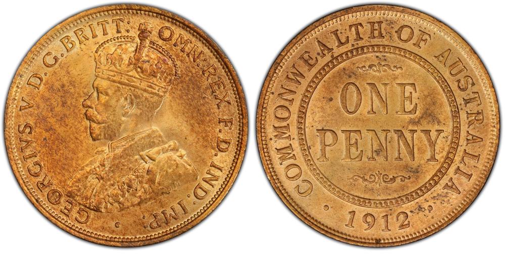 Australia 1912 Penny, MS64 RB image