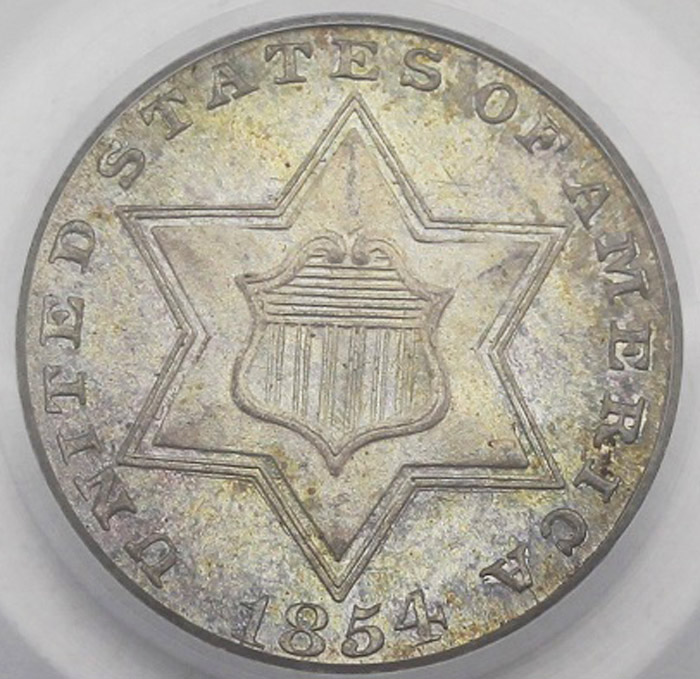 USA 1854 Silver 3 Cent, PCG... image