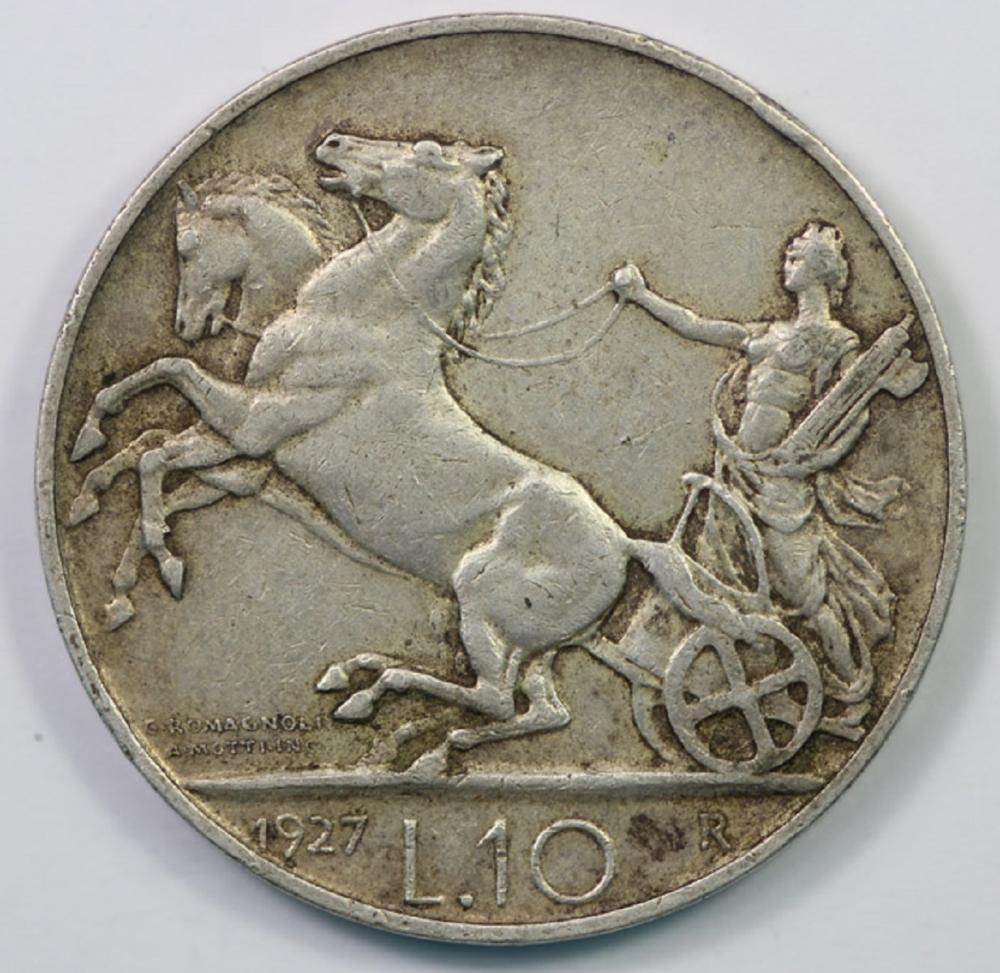 Italy. 1927 R 10 Lira, good... image