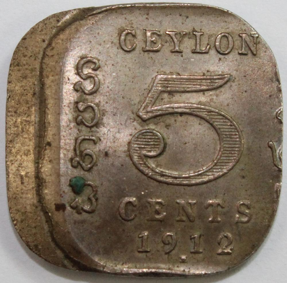 Ceylon 1912 'Error' 5 Cents... image