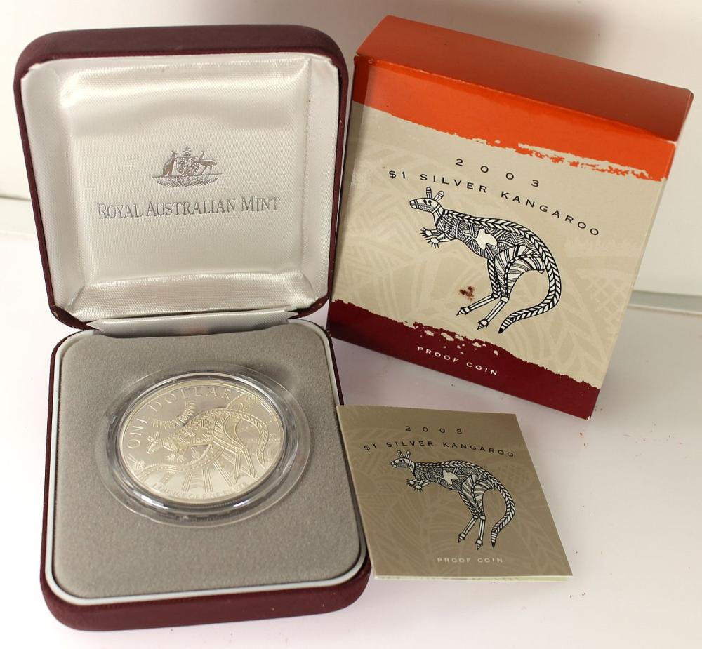 Australia 2003 'Kangaroo' Proof Silver (999) Dollar, FDC