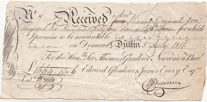 Irish Receipt dated 1816 to... image