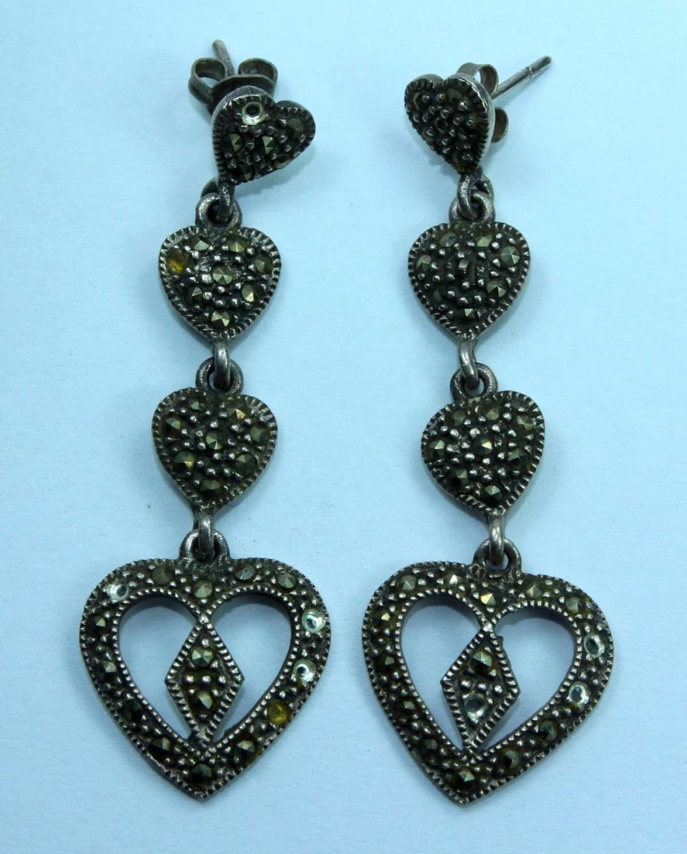 Marcasite Drop Earrings in Sterling (925) Silver