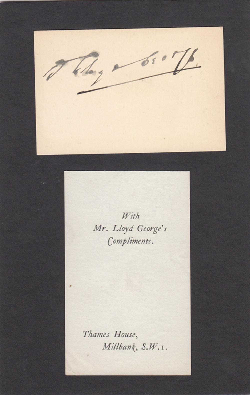 WWI Great Britain 'David Lloyd George' signature on card accompanied by his private name card