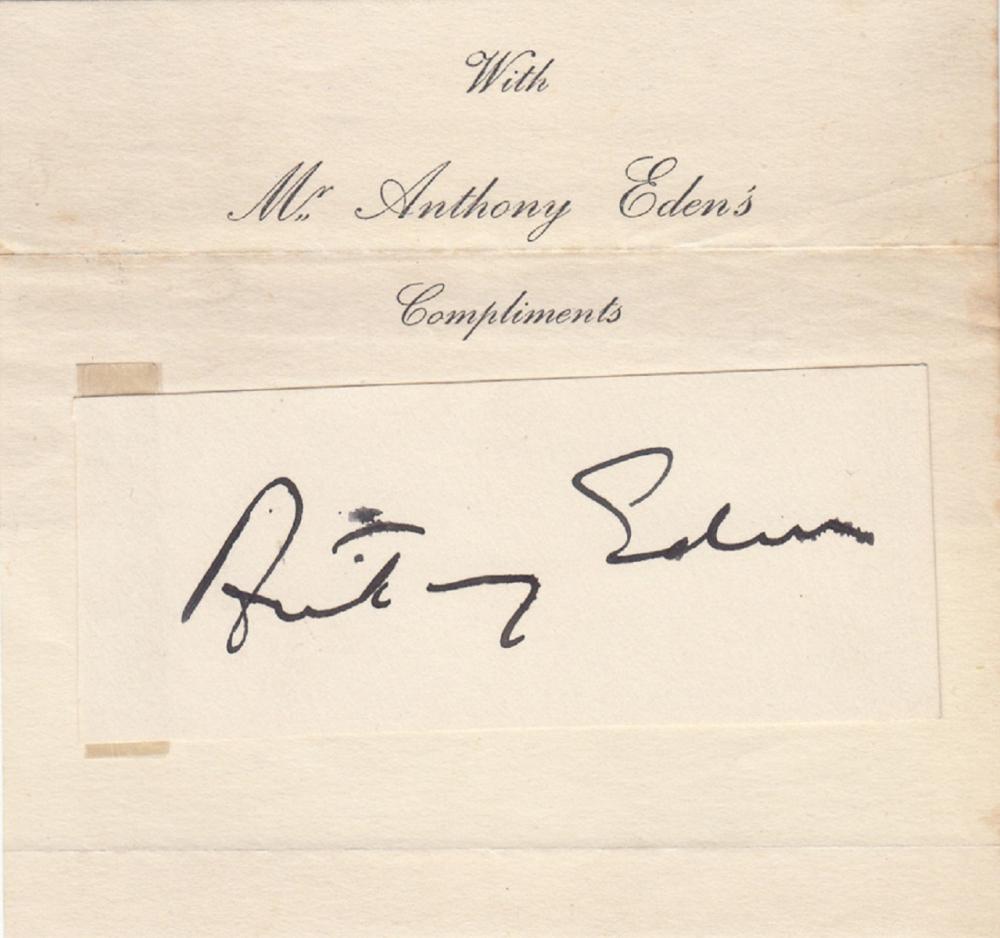 WWII Great Britain 'Anthony Eden' signature on card attached to personalised note paper