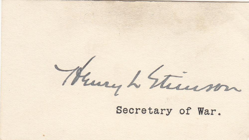 WWII U.S.A. 'Henry L Stimson' signature on card