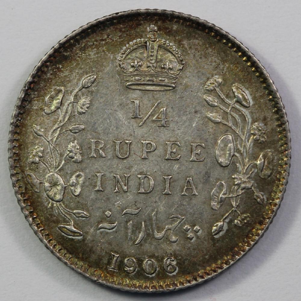 India. 1906 1/4 Rupee, abou... image